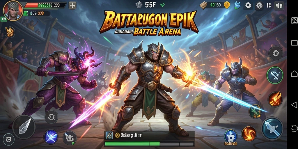 Tangkapan layar 555F yang menampilkan aksi permainan MOBA yang seru.