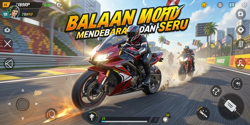 Screenshot gameplay 789RP dengan tampilan balapan motor yang intens dan seru.