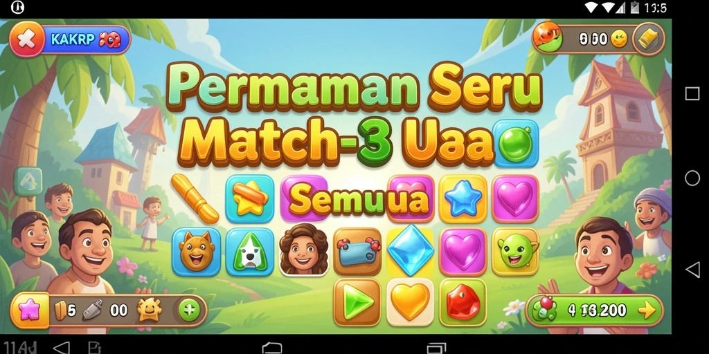 Tampilan gameplay KAKRP yang seru dengan warna-warni buah-buahan.
