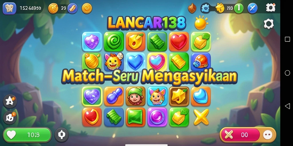 Screenshot gameplay <strong>LANCAR138</strong> menampilkan momen mencocokkan permata dengan efek yang menarik.